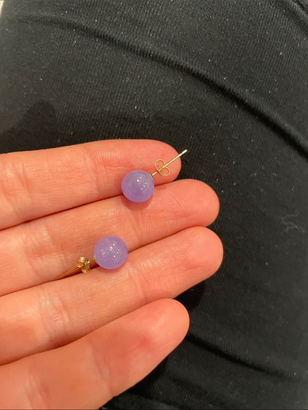 Elegant Purple Bead Stud Earrings - 14k Gold Setting